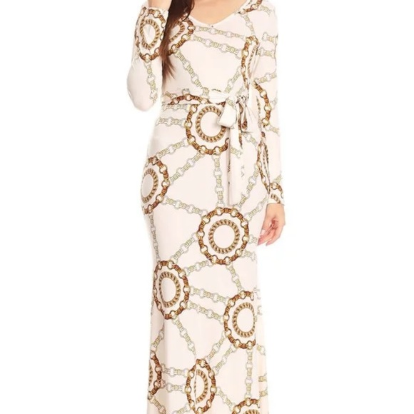 Long Sleeve Maxi Dress with  Waist Line Tie - Picture 2 of 5